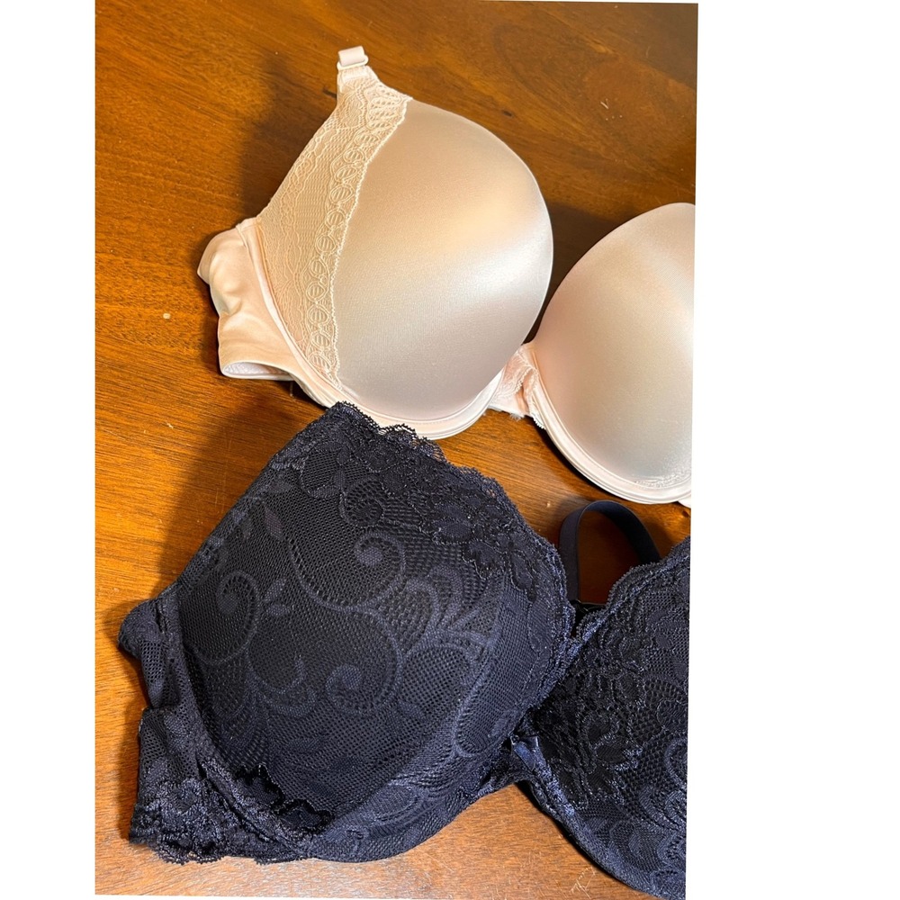 Lot of 2 Women's 38D Bras Maidenform Comfort Devotion & Lace Push Up Navy - Picture 2 of 6